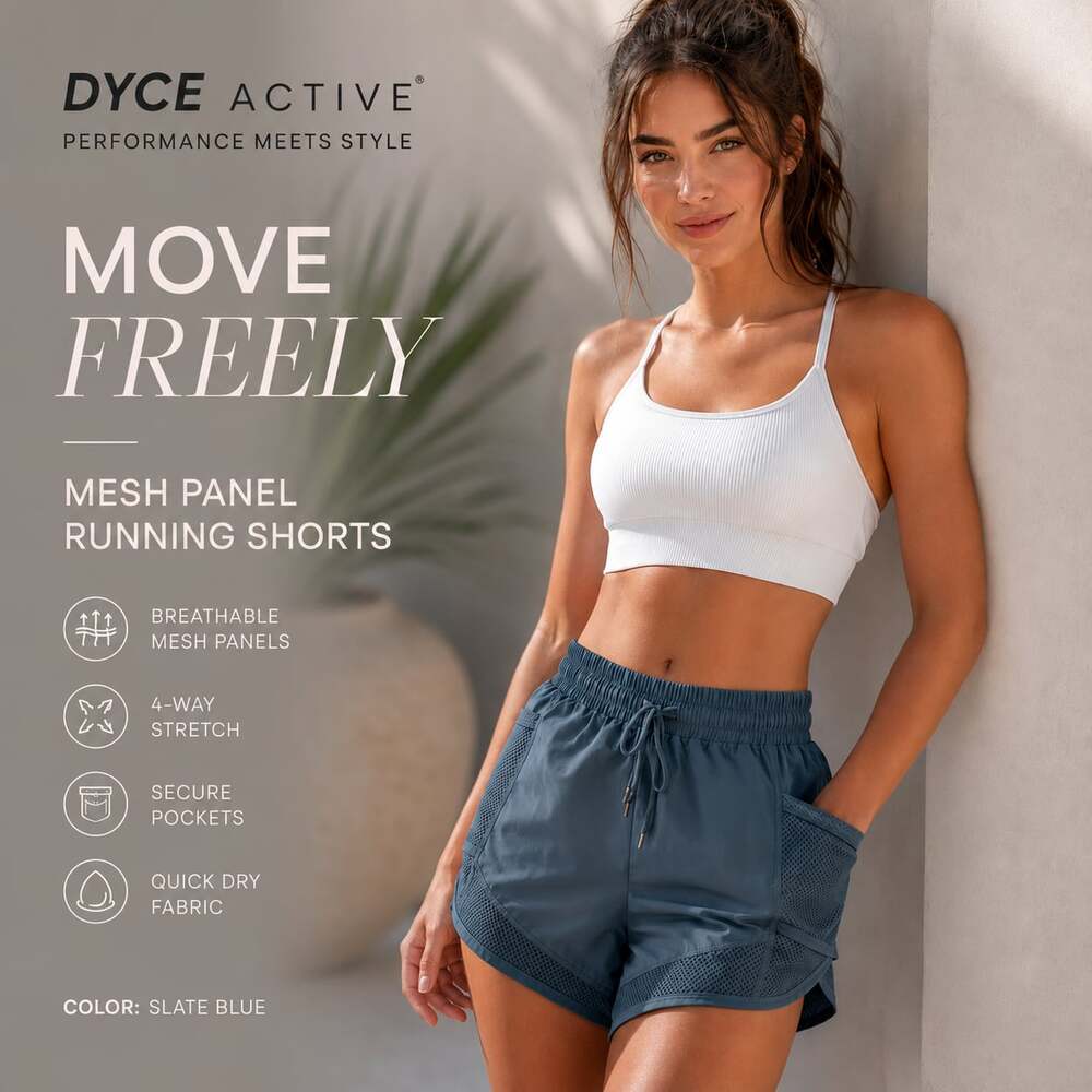 Dyce Active Mesh Panel Running Shorts with Side Pockets in Slate Blue